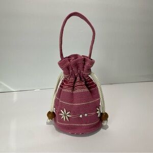 Pink Floral Drawstring Bag